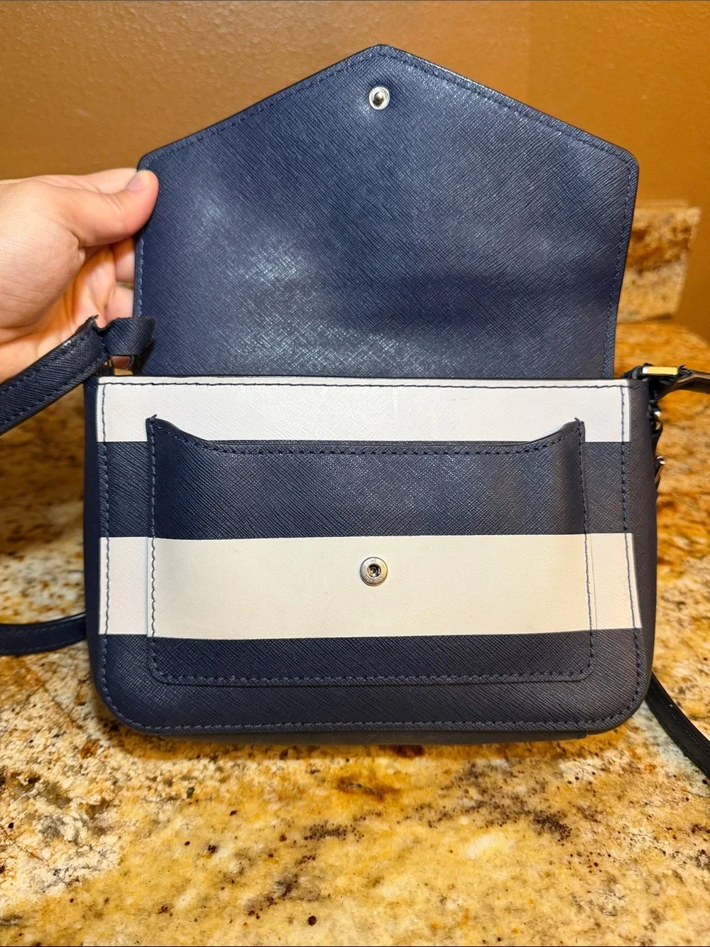 Michael Kors Navy and White Crossbody Mini Bag with MK Charm